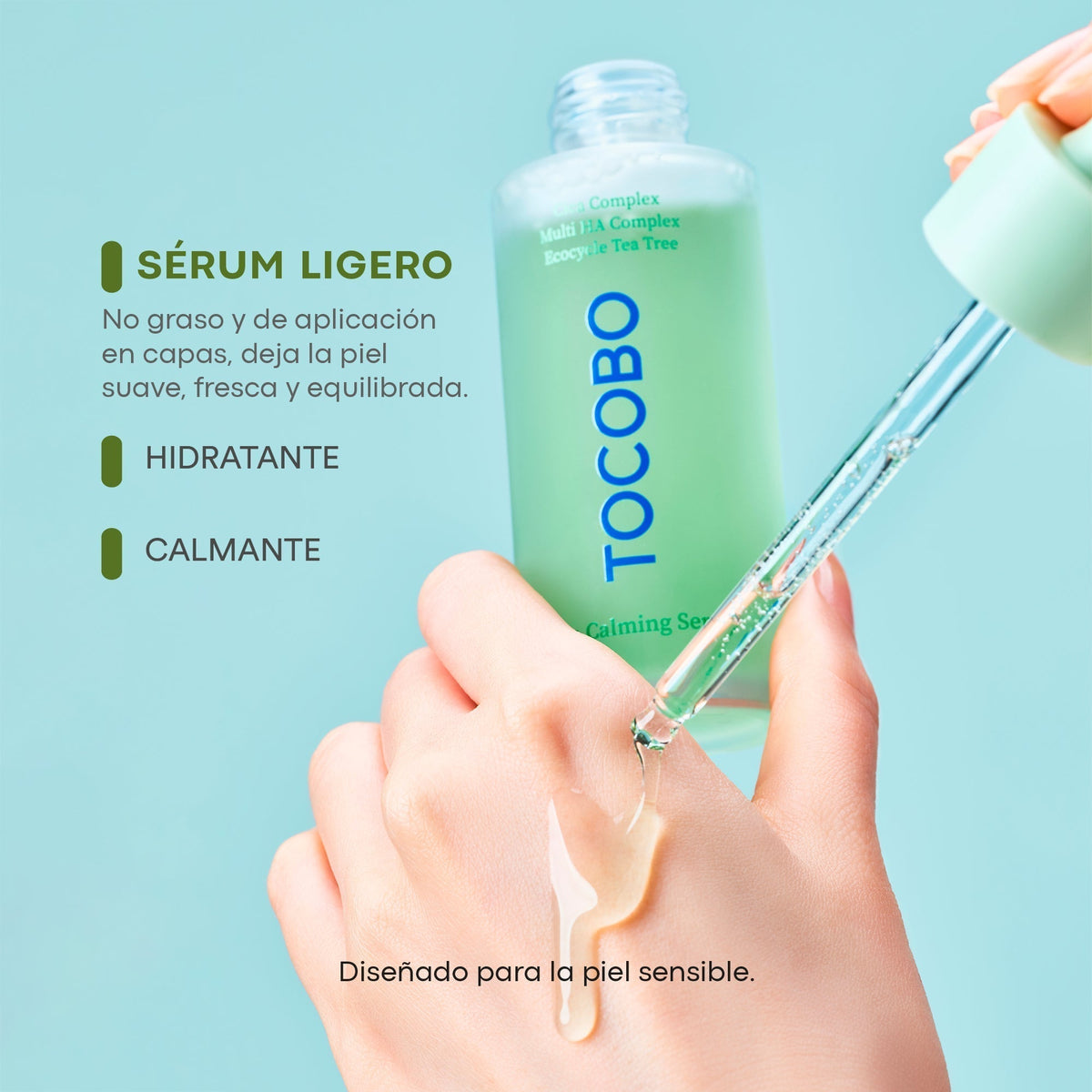 Tocobo Cica Calming Serum 50 ml — frasco con cuentagotas y textura oficial