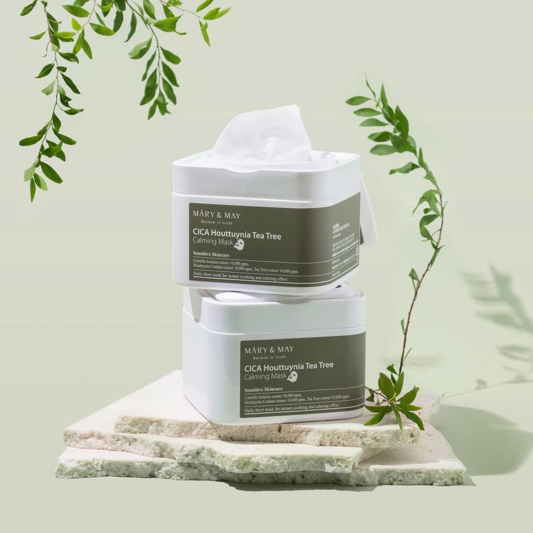 Mary&May Cica Houttuynia Cordata Tea Tree Calming, Mascarilla facial 30 unidades
