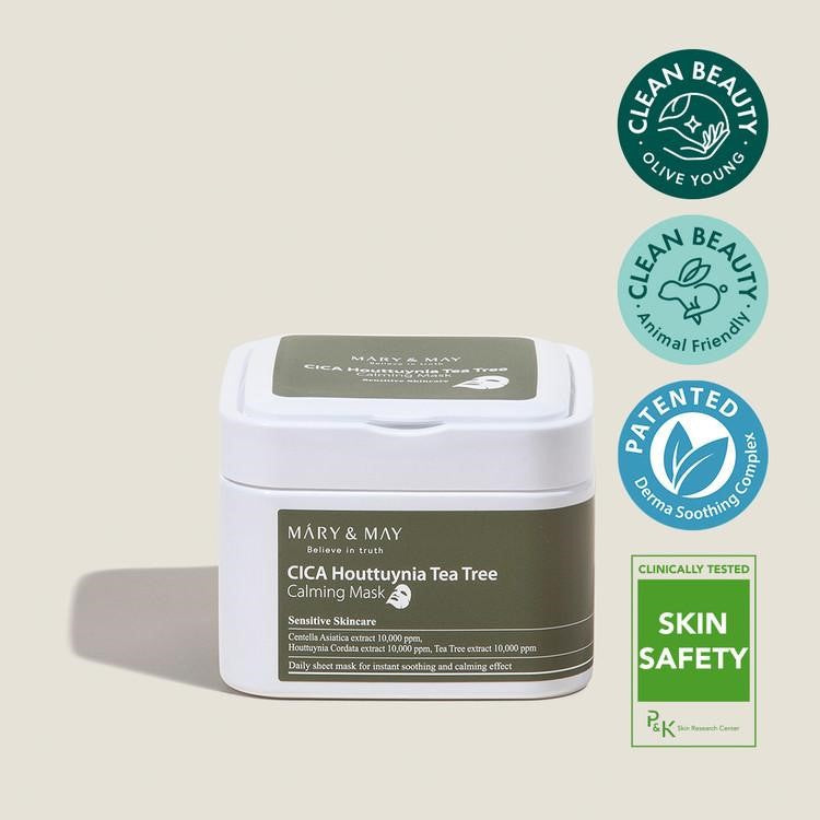 Mary&May Cica Houttuynia Cordata Tea Tree Calming, Mascarilla facial 30 unidades