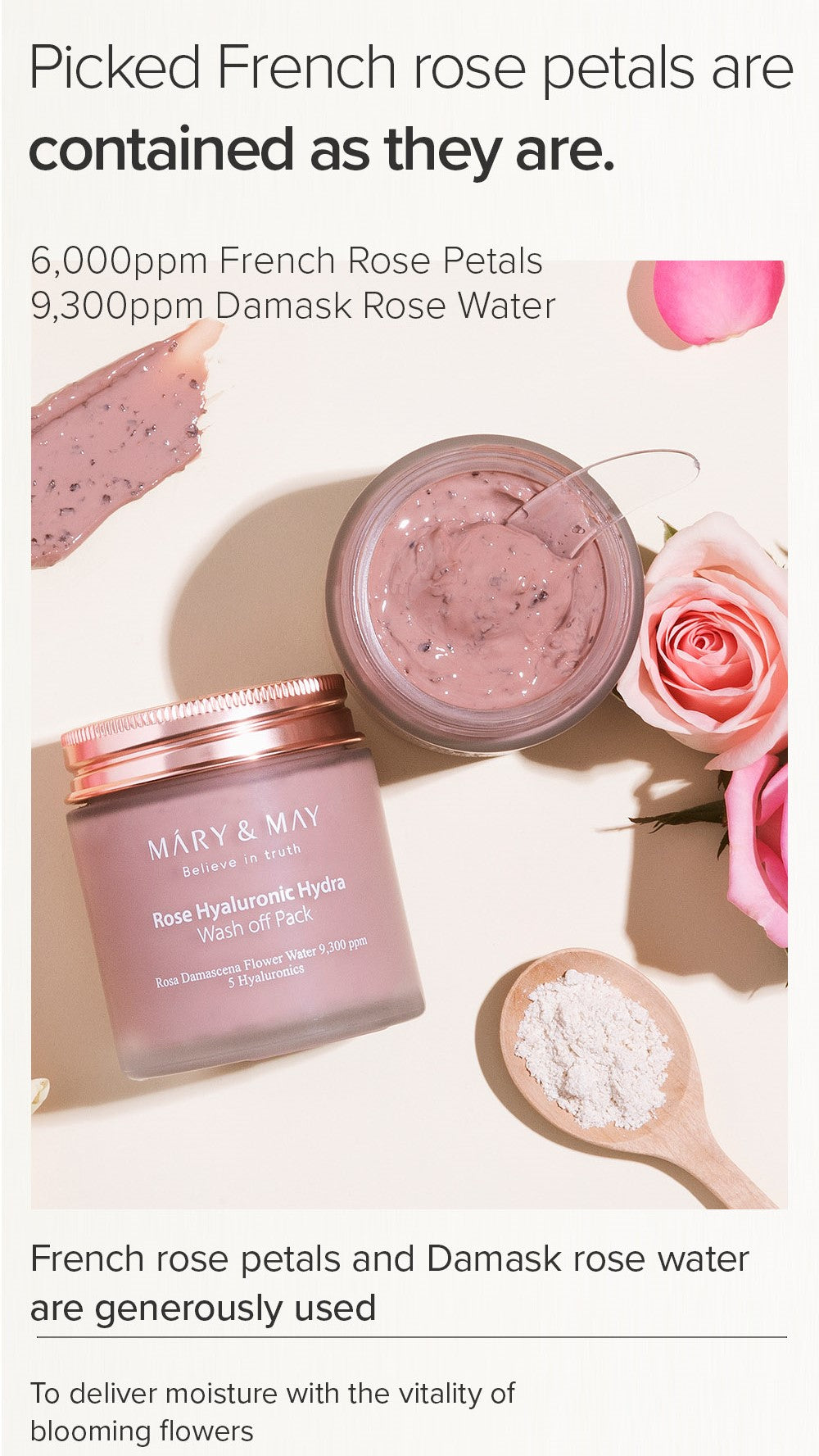 Mary&May Rose Hyaluronic Hydra Wash Off Pack, Mascarilla facial 125 g