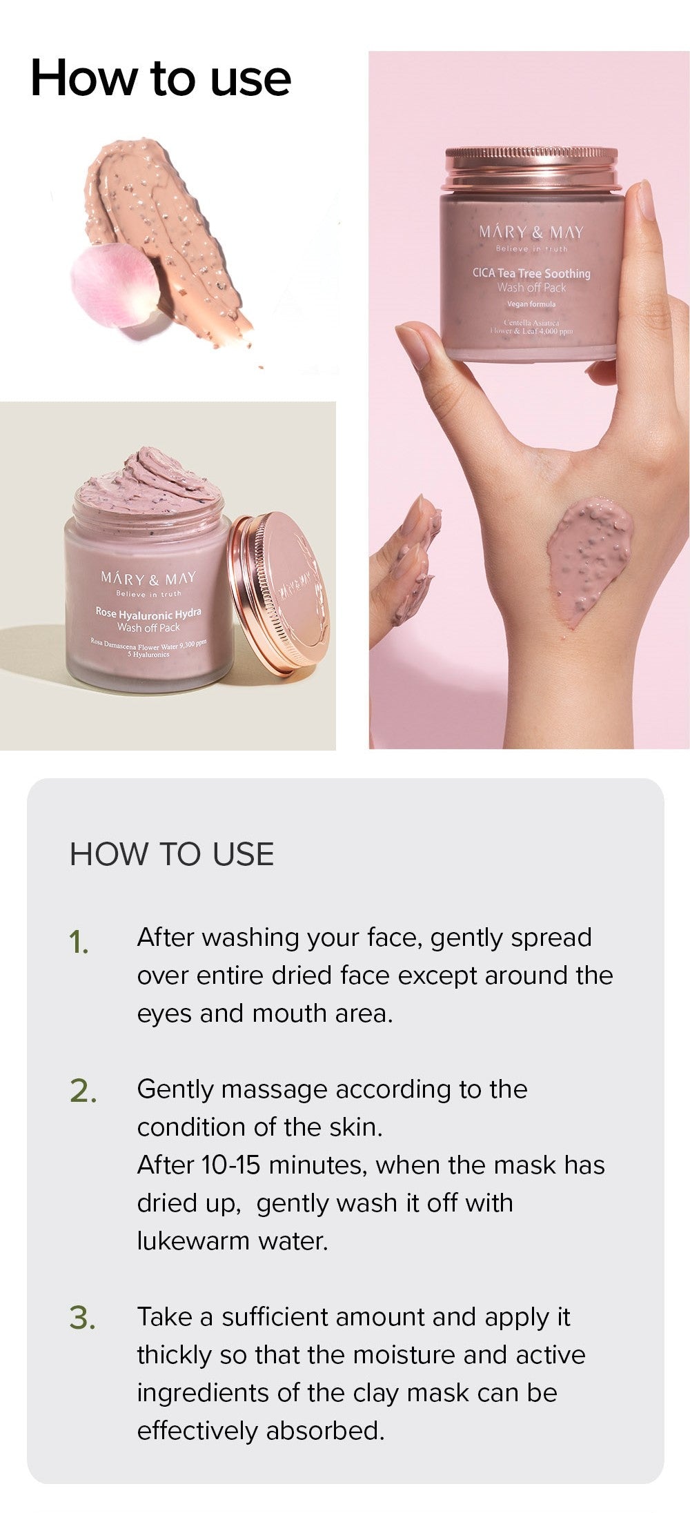 Mary&May Rose Hyaluronic Hydra Wash Off Pack, Mascarilla facial 125 g