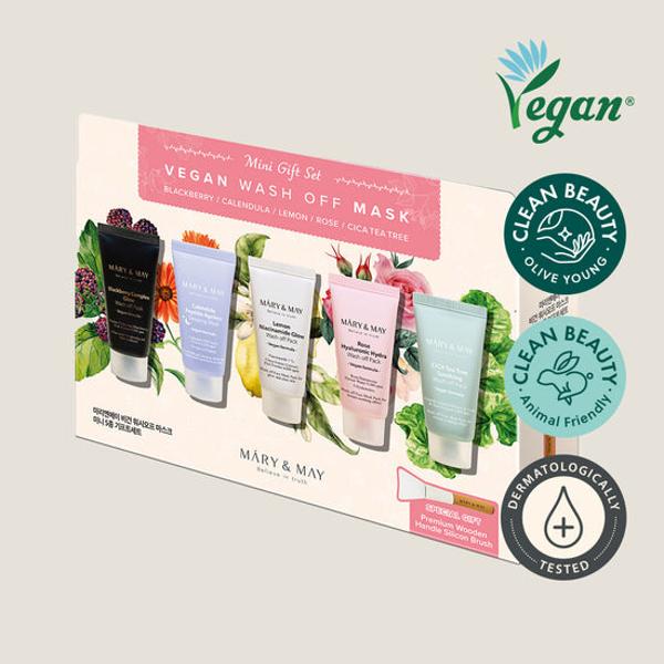 Mary&May Vegan Wash Off Mask Mini Set, Mascarilla facial 5 × 30 g