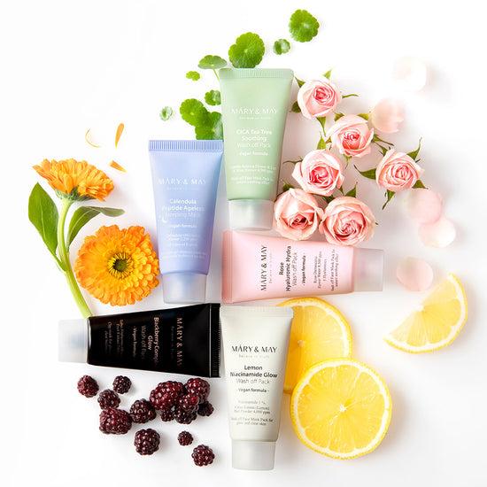 Mary&May Vegan Wash Off Mask Mini Set, Mascarilla facial 5 × 30 g