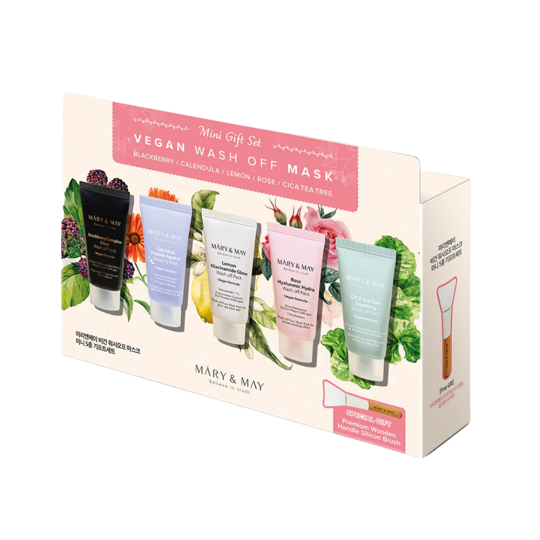 Mary&May Vegan Wash Off Mask Mini Set, Mascarilla facial 5 × 30 g