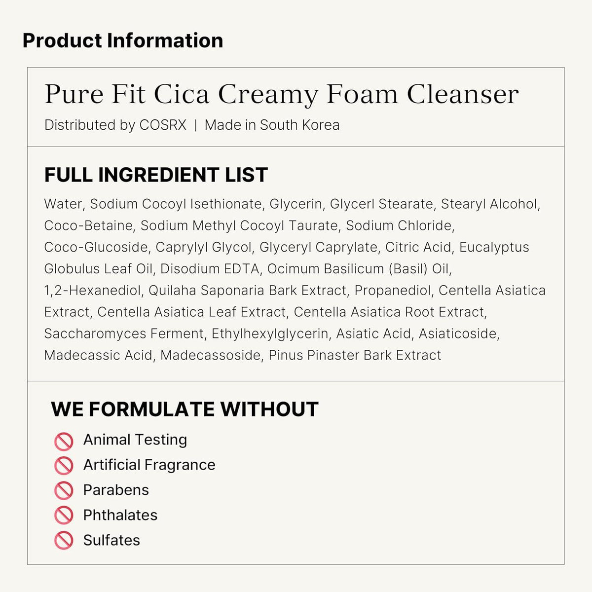 COSRX Pure Fit Cica Creamy Foam Cleanser — Espuma limpiadora 150 ml