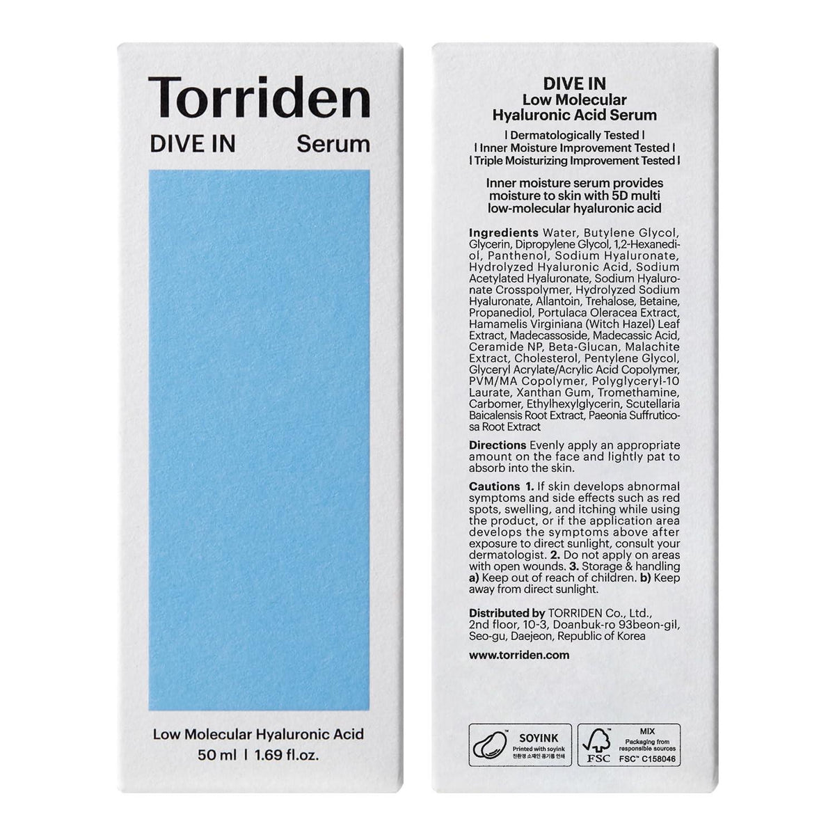 Torriden DIVE-IN Low Molecular Hyaluronic Acid Serum — Sérum hidratante 50 ml