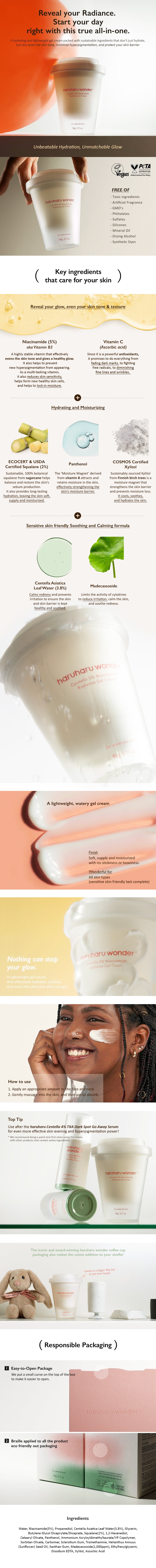 Haruharu Wonder Centella 5% Niacinamide Radiance Gel Cream, Crema facial 90 g