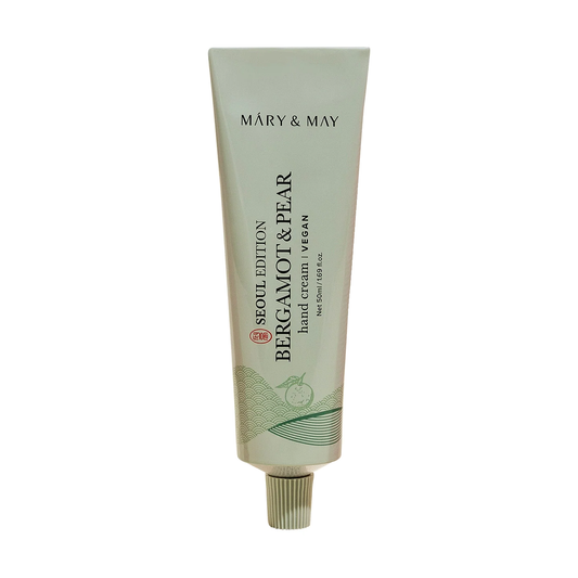Mary&May Bergamot & Pear Hand Cream 50 ml — tubo de frente sobre fondo blanco