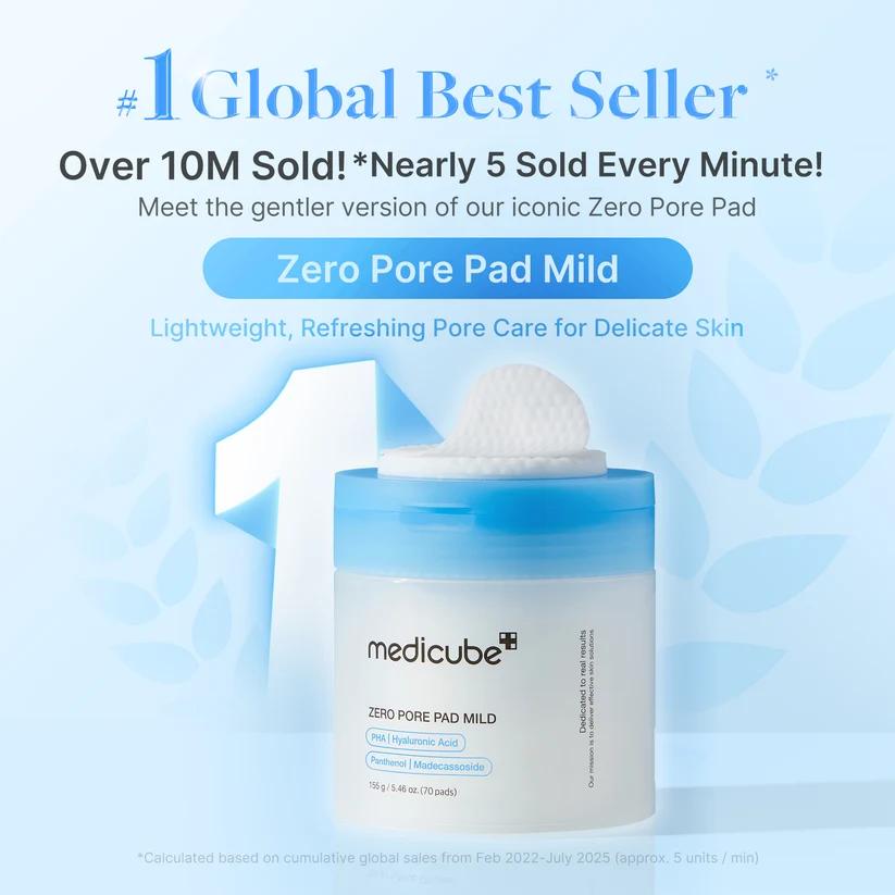 Medicube Zero Pore Pad Mild — Discos exfoliantes suaves 70 unidades