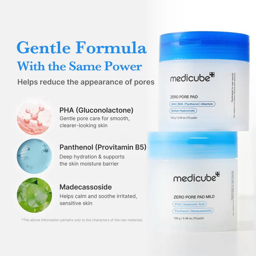 Medicube Zero Pore Pad Mild — Discos exfoliantes suaves 70 unidades